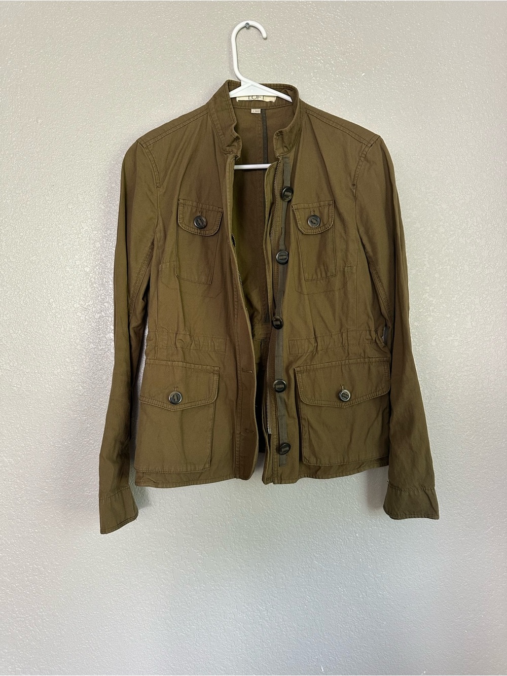 Ann Taylor Loft Green Long Sleeve Zippered Utility Jacket Coat
